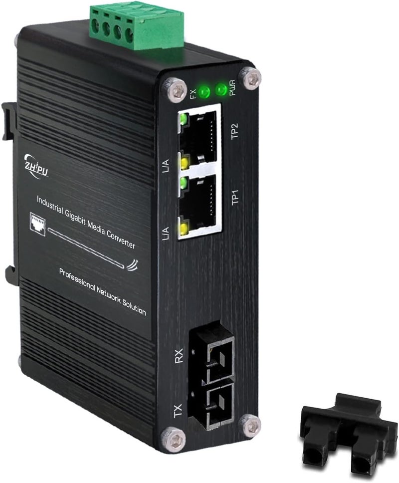 Lcantve Industrial 1.25G SC Fiber to Ethernet Media Converter Up to 20KM, 1x1310nm Single-Mode SC Port to 2X 10/100/1000Base-T RJ45 Gigabit 2 Port Fiber Switch, 12~48V DC Power Input，DIN-Rail Support - Image 1